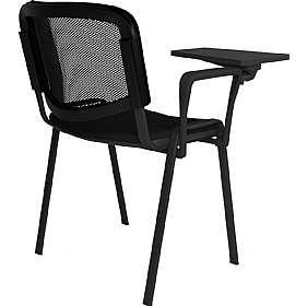 Taurus Black Frame Mesh Back Stacking Conference Chairs with Writing Tablet - Pa