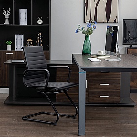 Aura Noir Medium Back Bonded Leather Visitor Chairs