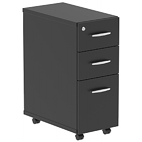 Obsidian Black Narrow Under Desk Mobile Wooden Office Drawer Pedestals