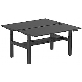 Ebony Black Electric Height Adjustable 2 Person Rectangular Back to Back Desks