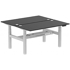 Ebony Black Electric Height Adjustable 2 Person Rectangular Back to Back Desks
