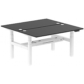 Ebony Black Electric Height Adjustable 2 Person Rectangular Back to Back Desks