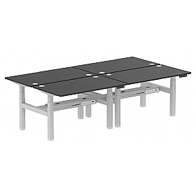 Ebony Black Electric Height Adjustable 4 Person Rectangular Back to Back Desks