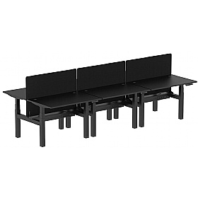 Ebony Black Electric Height Adjustable 6 Person Rectangular Back to Back Desks