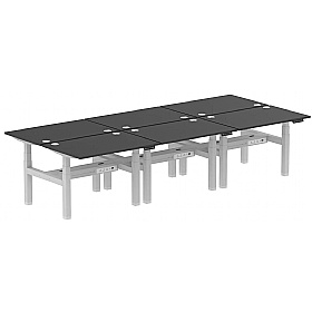 Ebony Black Electric Height Adjustable 6 Person Rectangular Back to Back Desks