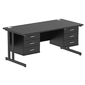 Eclipse Black Rectangular Office Desk With Double Fixed Drawers