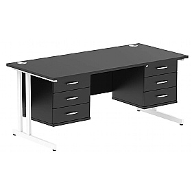 Eclipse Black Rectangular Office Desk With Double Fixed Drawers