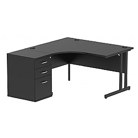 Eclipse Black Ergonomic Radial Office Desks with Desk End Drawers