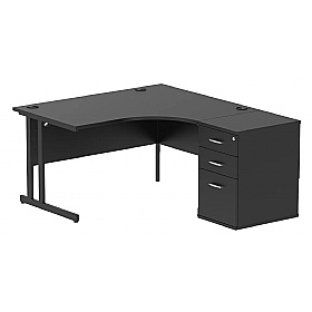 Eclipse Black Ergonomic Radial Office Desks with Desk End Drawers