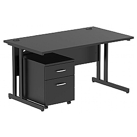 Eclipse Black Rectangular Office Desk With Mobile Pedestal