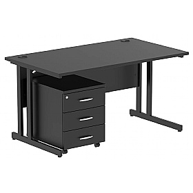 Eclipse Black Rectangular Office Desk With Mobile Pedestal