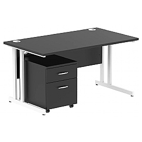 Eclipse Black Rectangular Office Desk With Mobile Pedestal