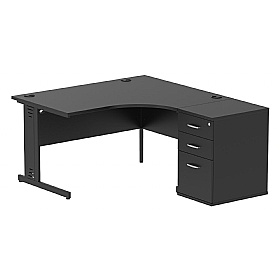 Onyx Black Ergonomic Radial Cable Managed Office Desks with Desk End Drawers