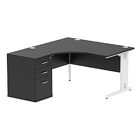Onyx Black Ergonomic Radial Cable Managed Office Desks with Desk End Drawers