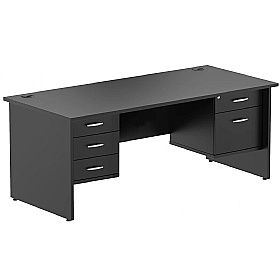 Raven Black Rectangular Office Desk With Double Fixed Drawers