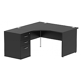 Raven Black Ergonomic Radial Office Desks with Desk End Drawers