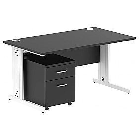 Onyx Black Rectangular Cable Managed Office Desk With Mobile Pedestal