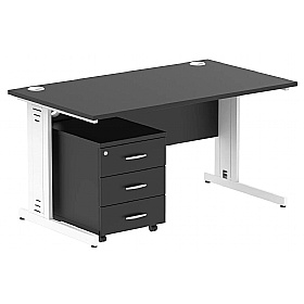 Onyx Black Rectangular Cable Managed Office Desk With Mobile Pedestal