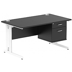 Onyx Black Rectangular Cable Managed Office Desk With Single Fixed Drawers