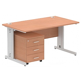 Syndicat Rectangular Cable Managed Office Desk With Mobile Pedestal