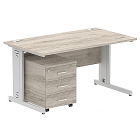 Syndicat Rectangular Cable Managed Office Desk With Mobile Pedestal