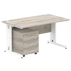 Syndicat Rectangular Cable Managed Office Desk With Mobile Pedestal
