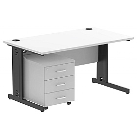 Syndicat Rectangular Cable Managed Office Desk With Mobile Pedestal