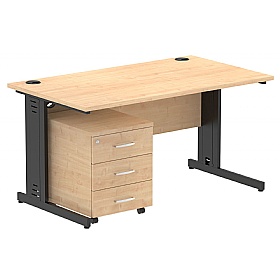 Syndicat Rectangular Cable Managed Office Desk With Mobile Pedestal