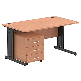 Syndicat Rectangular Cable Managed Office Desk With Mobile Pedestal