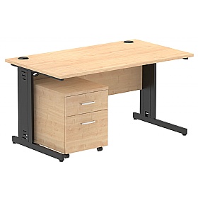 Syndicat Rectangular Cable Managed Office Desk With Mobile Pedestal