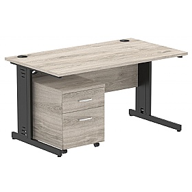 Syndicat Rectangular Cable Managed Office Desk With Mobile Pedestal