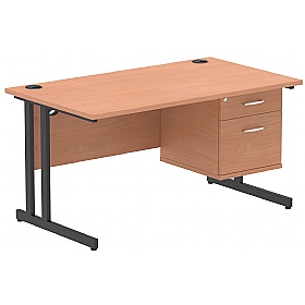 Focus Rectangular Office Desk With Single Fixed Drawers