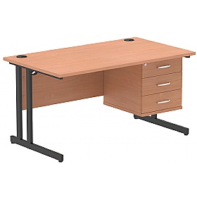 Focus Rectangular Office Desk With Single Fixed Drawers