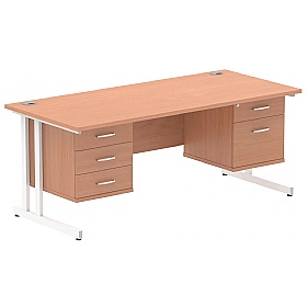 Focus Rectangular Office Desks With Double Fixed Drawers
