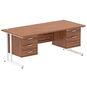Focus Rectangular Office Desks With Double Fixed Drawers
