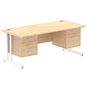 Focus Rectangular Office Desks With Double Fixed Drawers