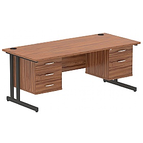 Focus Rectangular Office Desks With Double Fixed Drawers