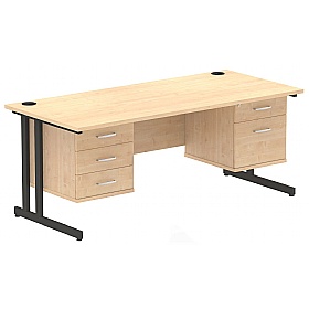 Focus Rectangular Office Desks With Double Fixed Drawers