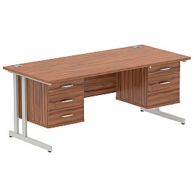 Focus Rectangular Office Desks With Double Fixed Drawers