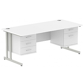 Focus Rectangular Office Desks With Double Fixed Drawers