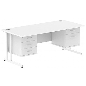 Focus Rectangular Office Desks With Double Fixed Drawers