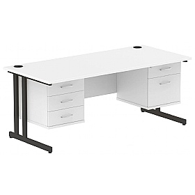 Focus Rectangular Office Desks With Double Fixed Drawers