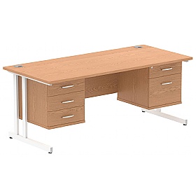 Focus Rectangular Office Desks With Double Fixed Drawers