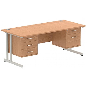 Focus Rectangular Office Desks With Double Fixed Drawers