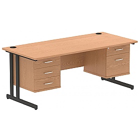 Focus Rectangular Office Desks With Double Fixed Drawers