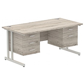 Focus Rectangular Office Desks With Double Fixed Drawers