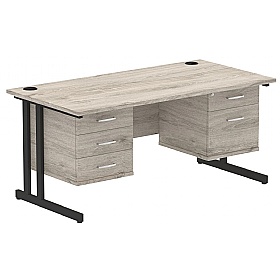 Focus Rectangular Office Desks With Double Fixed Drawers