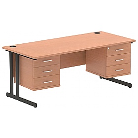 Focus Rectangular Office Desks With Double Fixed Drawers