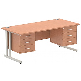 Focus Rectangular Office Desks With Double Fixed Drawers
