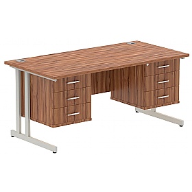 Focus Rectangular Office Desks With Double Fixed Drawers